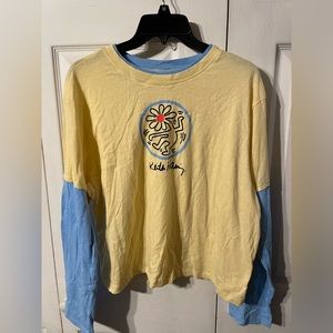 keith haring flower head cropped long sleeve shirt